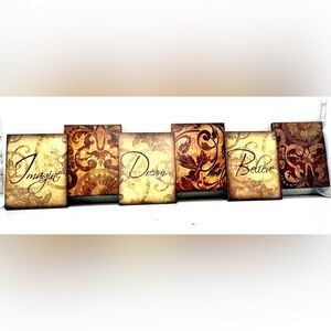 Elegant Brown and Cream Wall Art “Imagine, Dream, Believe” wood sign